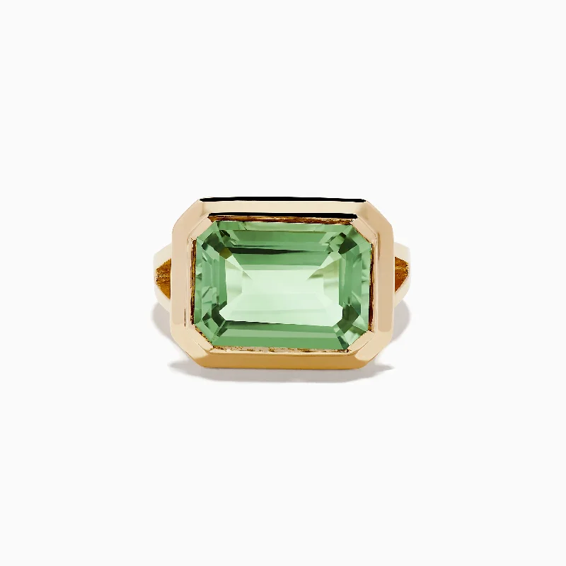 14K Yellow Gold Green Amethyst Ring