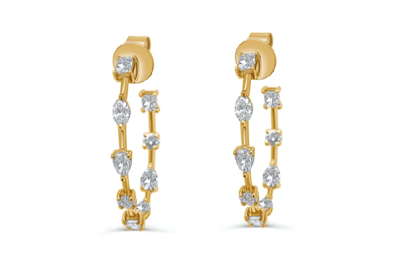 Earrings 18kt Yellow Gold Hoops with Mixed-Cut Diamonds