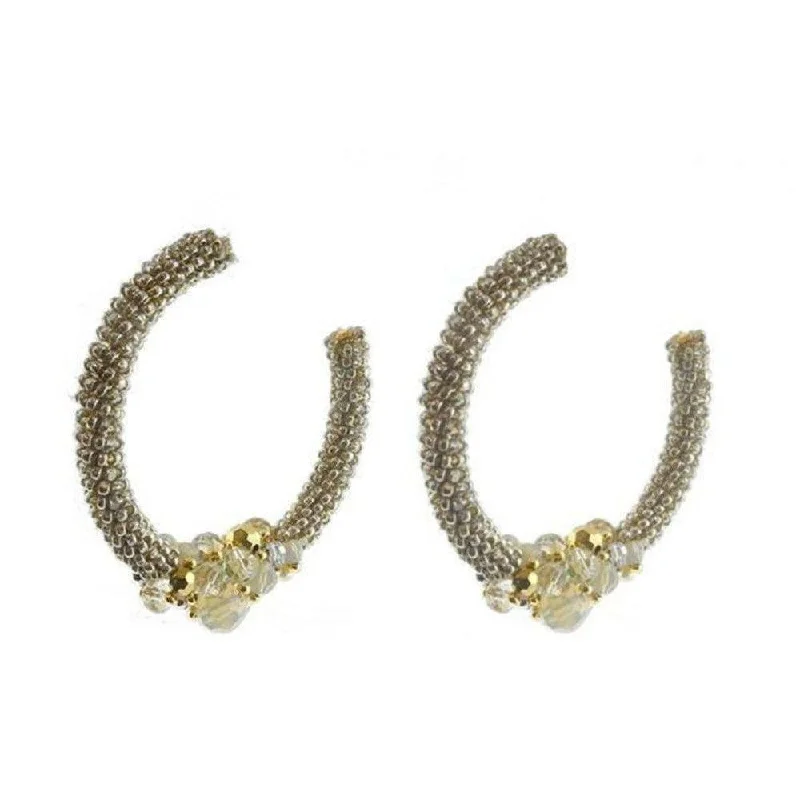 Miriam Haskell Beaded Silver Hoop Earrings